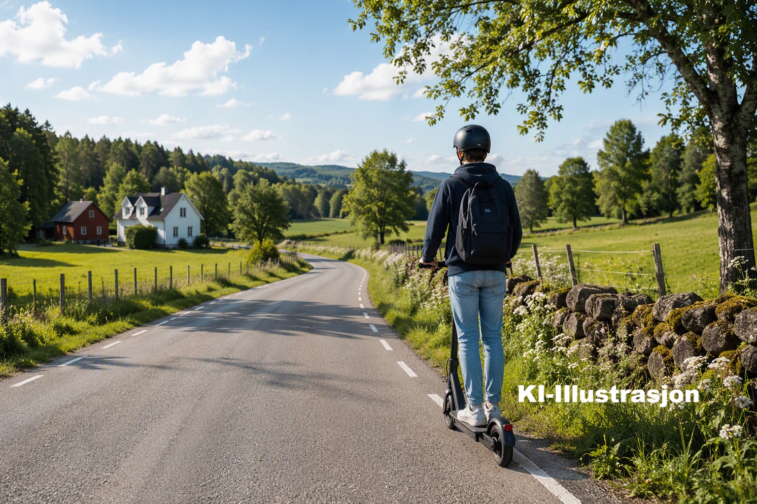 ki illustrasjon av sparkesykkel langs vei