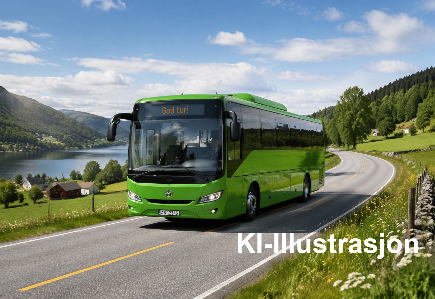 Illustrasjon av en grønn buss