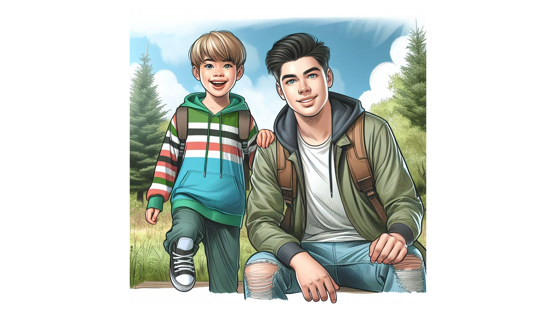 To gutter ung og tenåring tegning